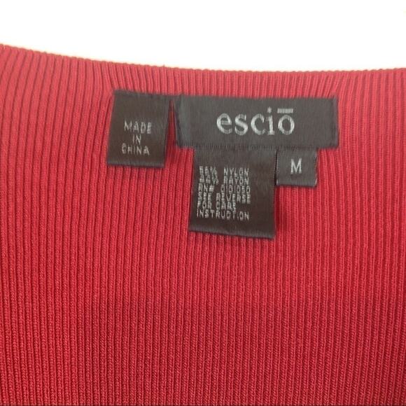 Escio‎ Deep Red Delicately Beaded Detail  Knit Top V-Neck Sweater Size Medium - Picture 3 of 8